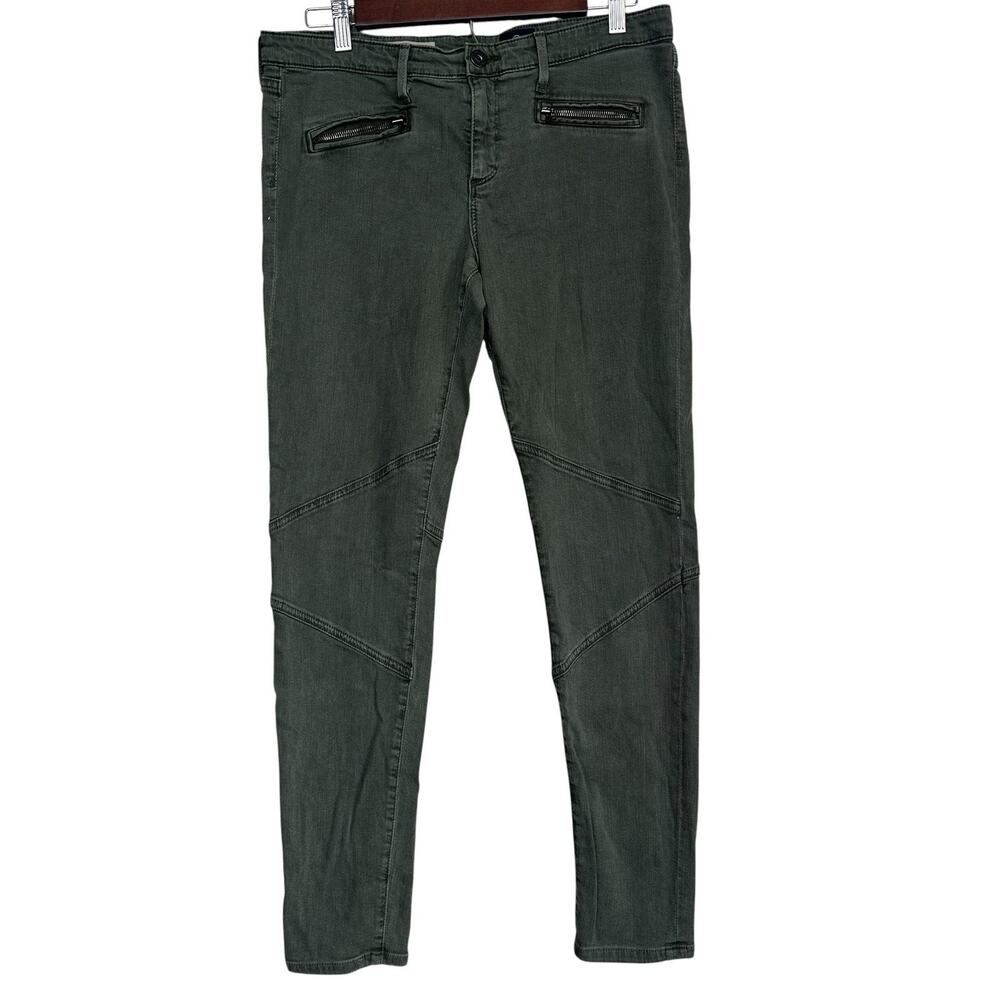 AG Adriano Goldschmied Olive Green The Moto Legging Skinny Jeans Zipper Size 32R